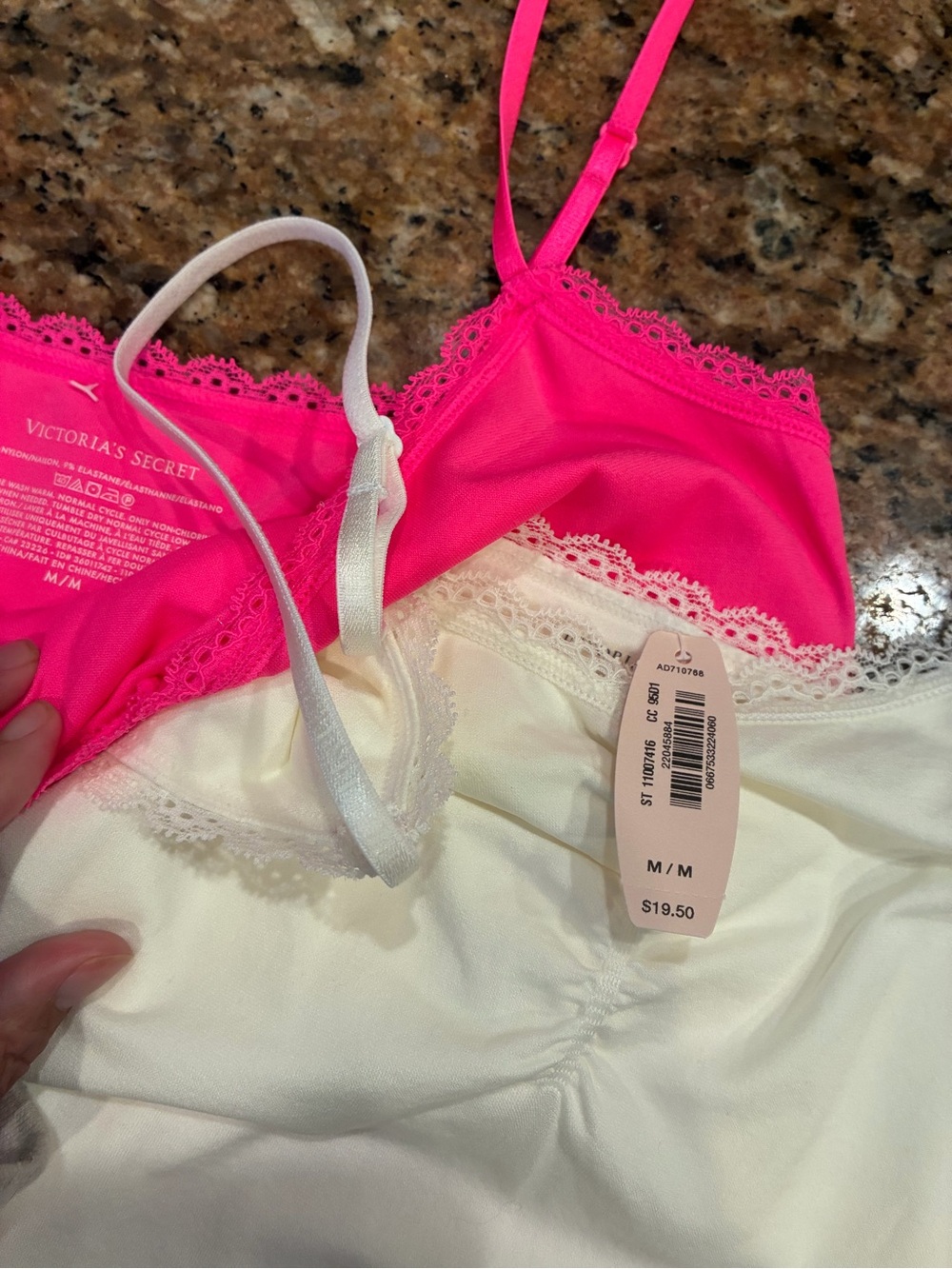 Victoria's Secret Hot Pink and White Lace-Trim Camisole Pair - Picture 3 of 3